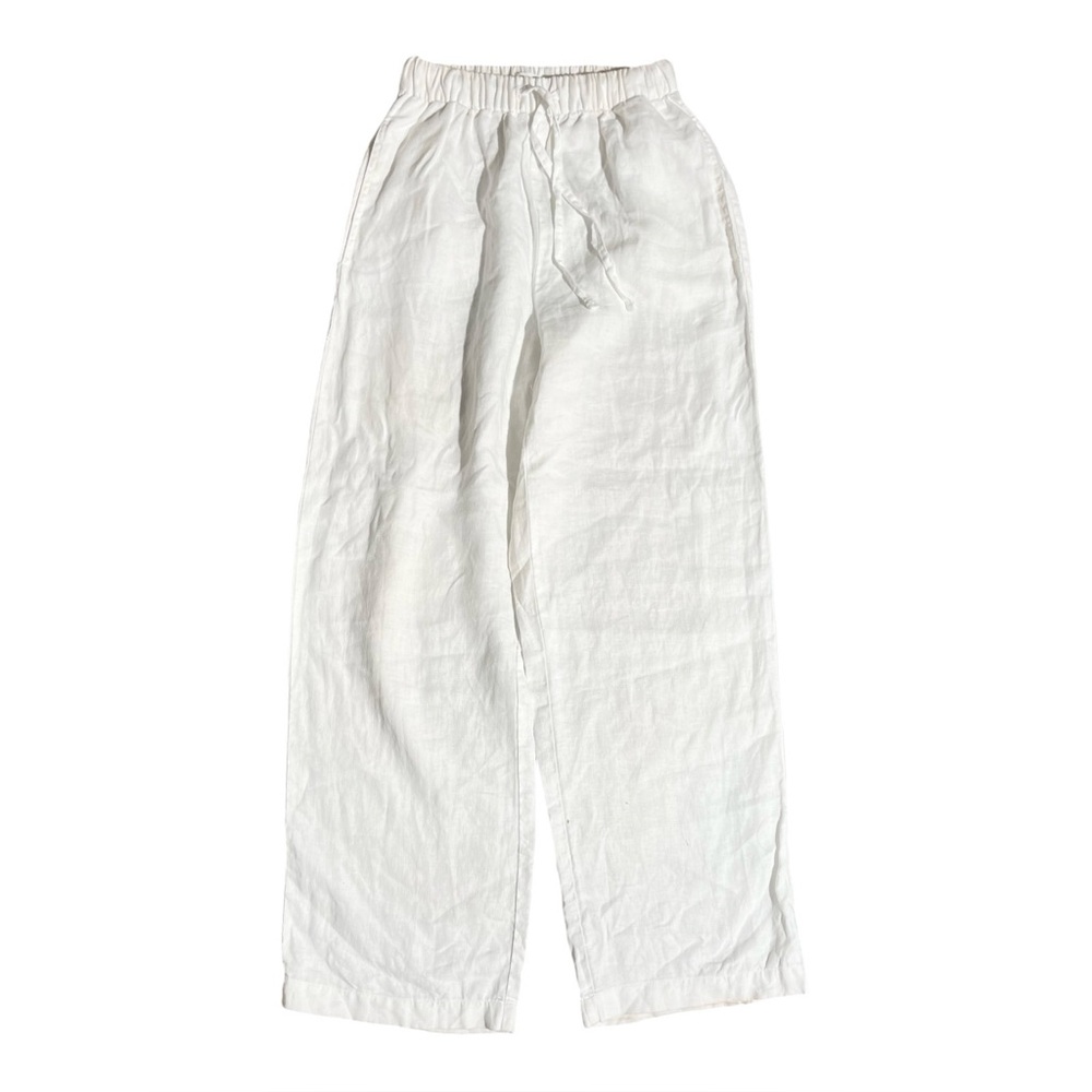 Venroy White Linen Wide-Leg Drawstring Pants
